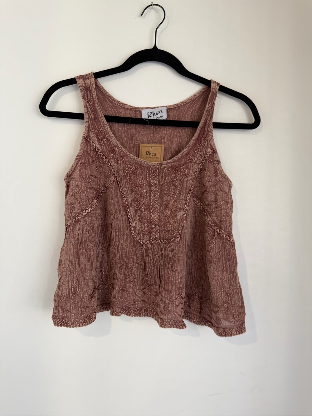 Rhea Brown Embroidered Tank Top one Sz NWT